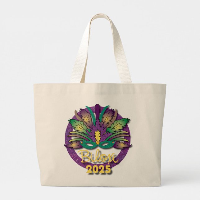 Mardi Gras Mask Bag 2025 - Biloxi, MS Jumbo Tygkasse (Baksida)
