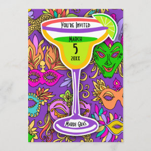 Mardi Gras Mask Colorful Martini Party Inbjudningar