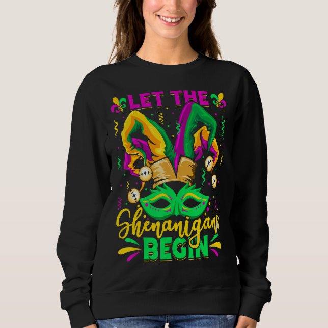 Mardi Gras Mask Costume lät shenanigans börja T Shirt (Framsida)