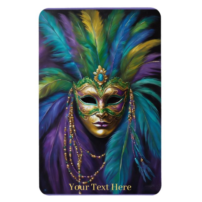 Mardi Gras Mask Feather Pärlor Carnival Anpassning Magnet (Vertikal)