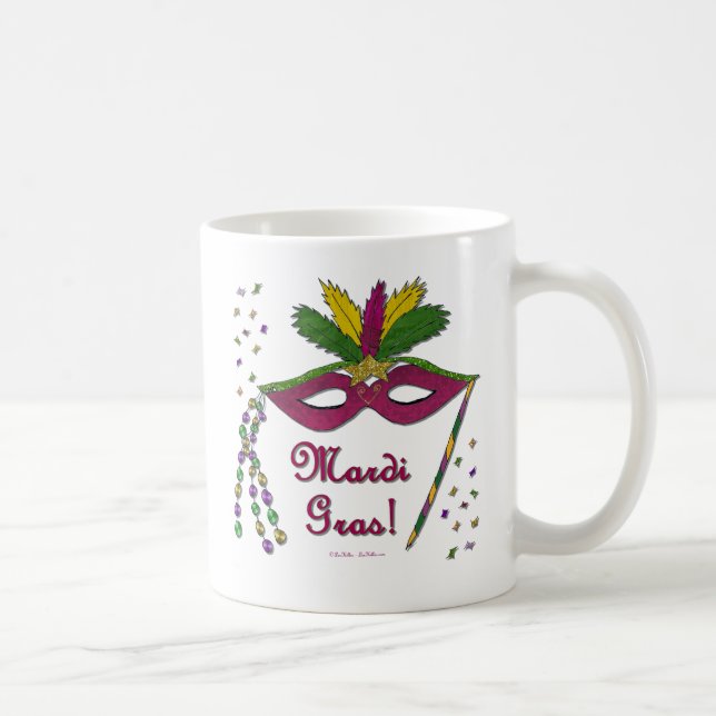 Mardi Gras Mask Feather Pärlor Kaffemugg (Höger)