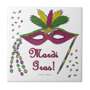 Mardi Gras Mask Feather Pärlor Kakelplatta