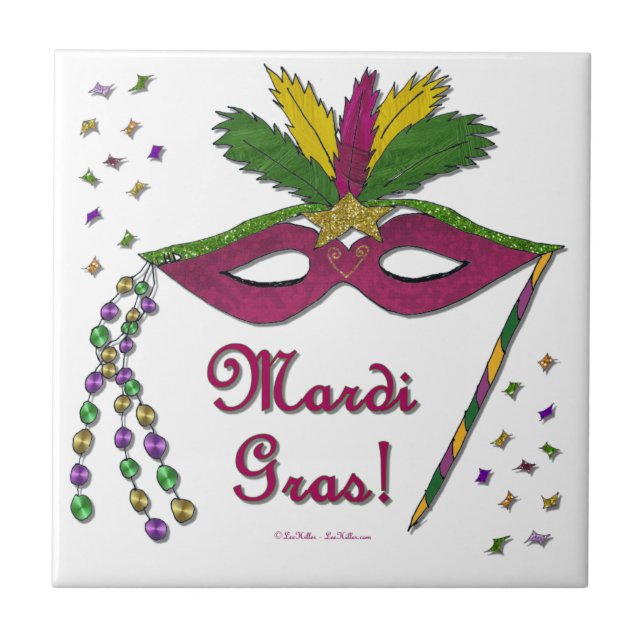 Mardi Gras Mask Feather Pärlor Kakelplatta (Framsidan)
