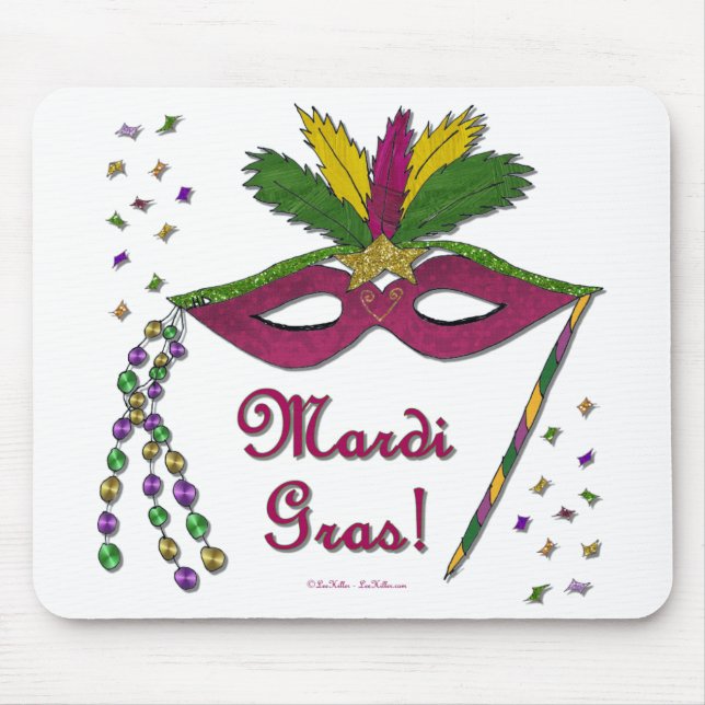 Mardi Gras Mask Feather Pärlor Musmatta (Framsidan)