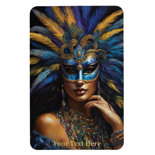 Mardi Gras Mask Feathers Pärlor Anpassningsbar Tex Magnet (Vertikal)