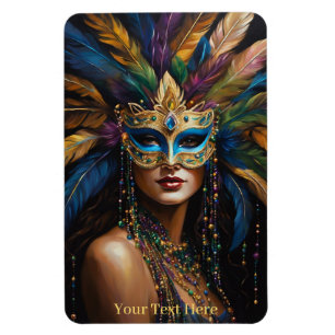 Mardi Gras Mask Feathers Pärlor Anpassningsbar Tex Magnet