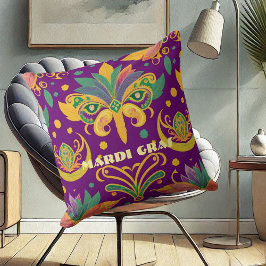 Mardi Gras Mask Fleur De Lis Lila Grönt Guld Kudde