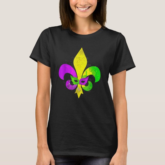 Mardi Gras Mask Fleur de Lis New Orleans Carnival T Shirt (Framsida)