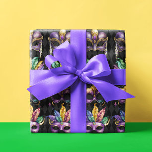 Mardi Gras Mask Grönt Lila Guld Gult Presentpapper