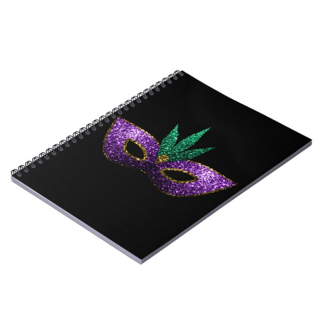 Mardi Gras Mask Lila Grönt Guld Sparkles black Anteckningsbok Med Spiral (Vänstra Sidan)