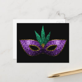 Mardi Gras Mask Lila Grönt Guld Sparkles black Vykort
