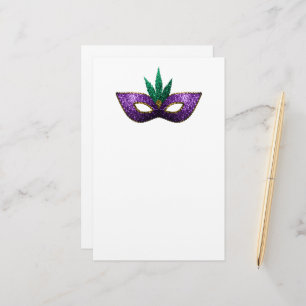 Mardi Gras Mask Lila Grönt Guld Sparkles Brevpapper