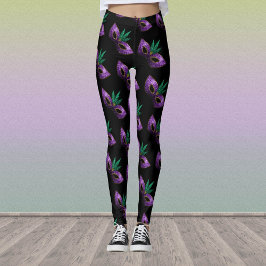Mardi Gras Mask Lila Grönt Sparkly mönster black Leggings