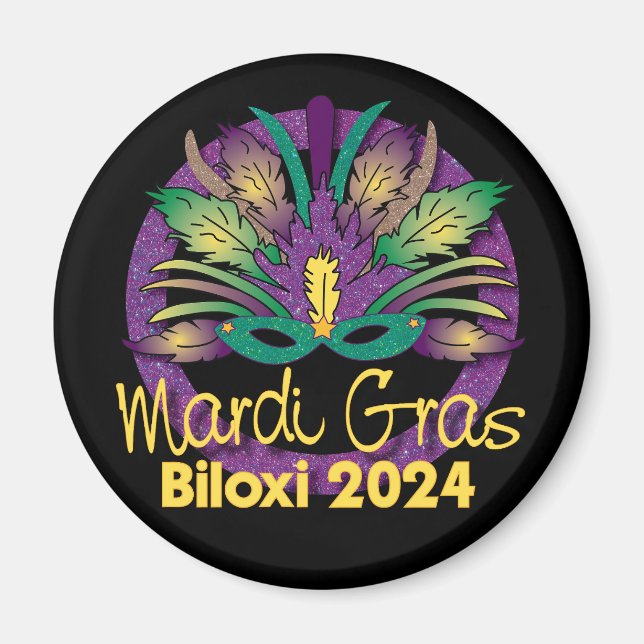 Mardi Gras Mask Magnet - 2024 - Biloxi, MS (Framsidan)