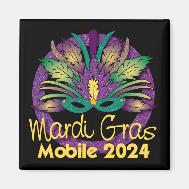 Mardi Gras Mask Magnet - 2024 - Mobile, AL (Framsidan)