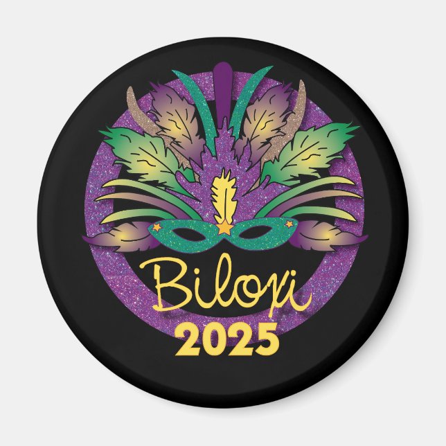 Mardi Gras Mask Magnet - 2025 - Biloxi, MS (Framsidan)