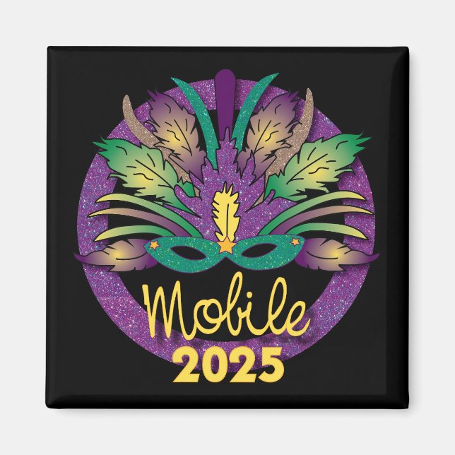 Mardi Gras Mask Magnet - 2025 - Mobile, AL (Framsidan)