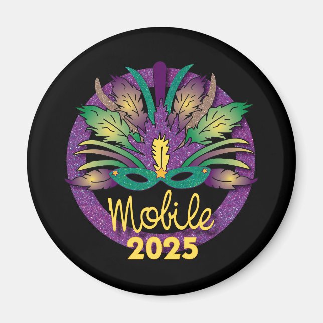 Mardi Gras Mask Magnet - 2025 - Mobile, AL (Framsidan)