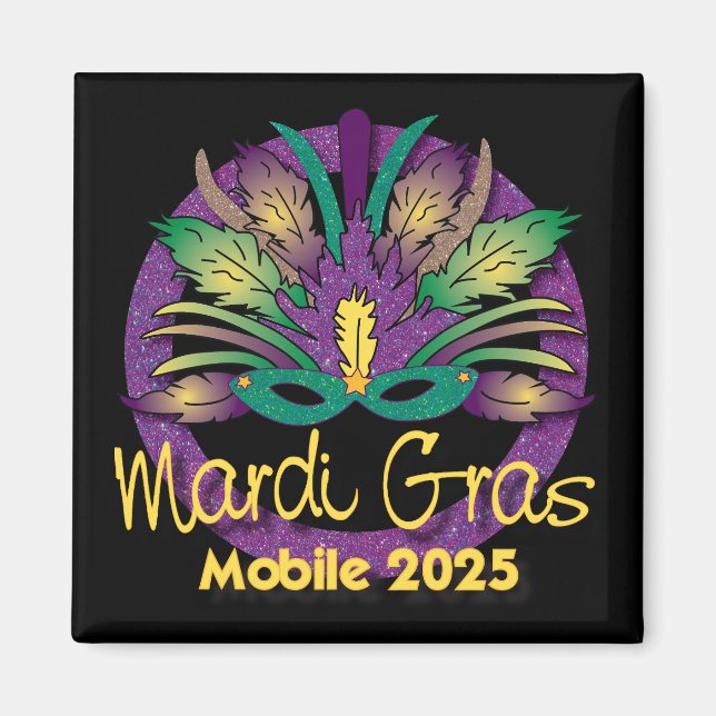 Mardi Gras Mask Magnet - 2025 - Mobile, AL (Framsidan)