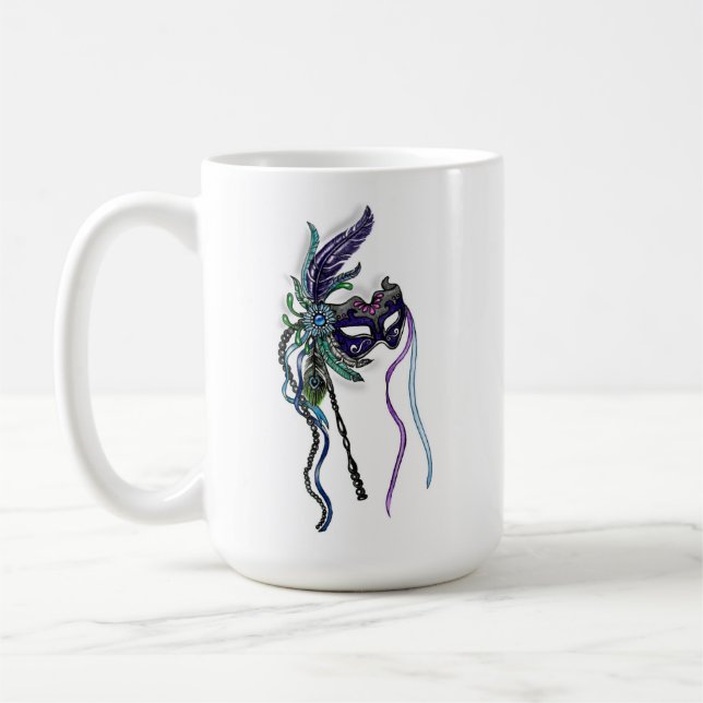 Mardi Gras Mask med fjädrar Kaffemugg (Vänster)
