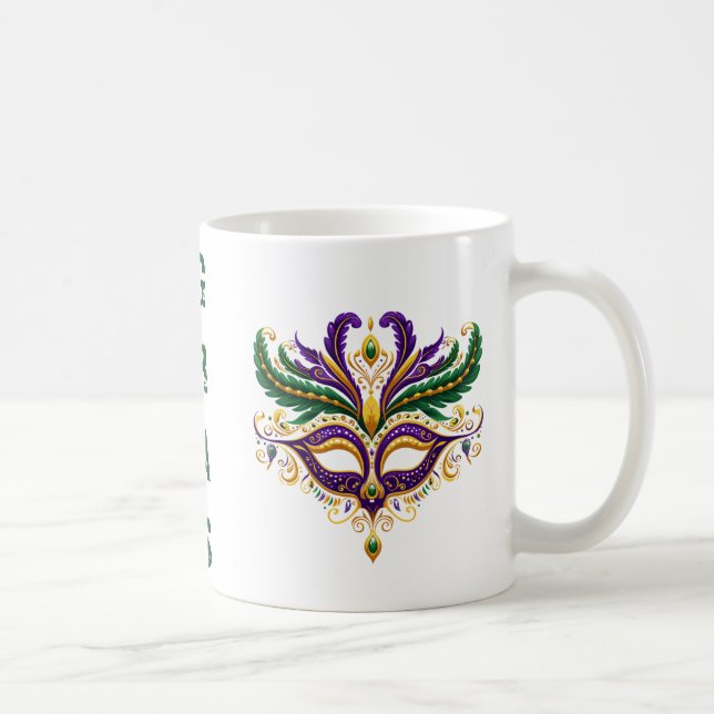 Mardi Gras Mask Mugg, Lila, Grönt, Gult Kaffemugg (Höger)
