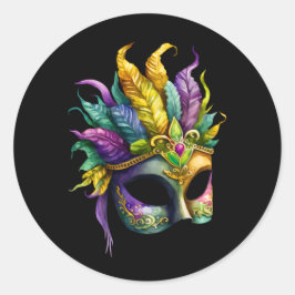 Mardi Gras Mask on Black Round Sticker Runt Klistermärke
