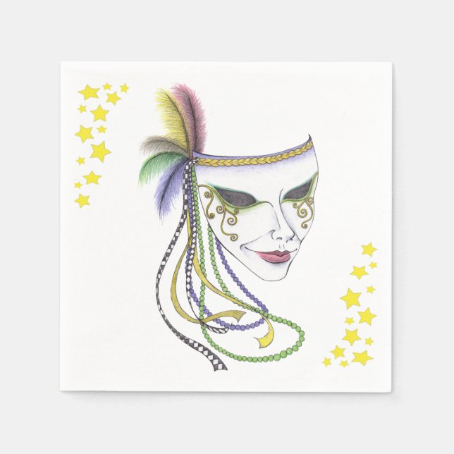 Mardi Gras Mask Pappra Napkins Pappersservett (Framsidan)