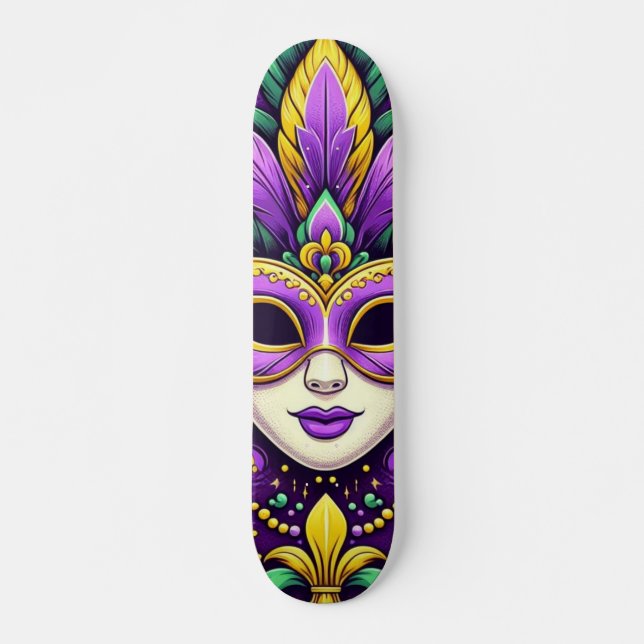 Mardi Gras mask/pärlor/fleur de lis Mini Skateboard Bräda 18,5 Cm (Framsida)