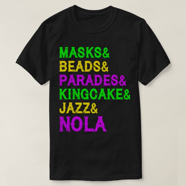 Mardi Gras Mask Pärlor Jazz Parad Kung Cake Carni T Shirt (Design framsida)