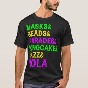 Mardi Gras Mask Pärlor Jazz Parad Kung Cake Carni T Shirt