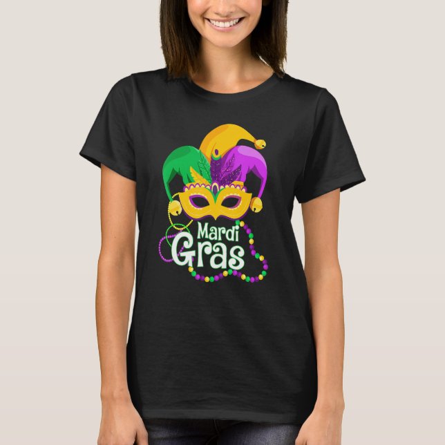 Mardi Gras Mask Pärlor Mardi Gras Carnival Festiva T Shirt (Framsida)
