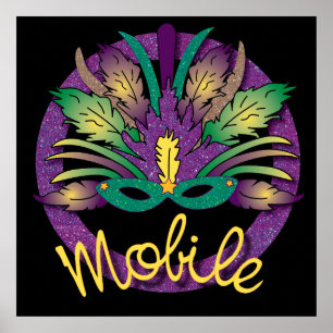 Mardi Gras Mask Poster - Mobile, AL