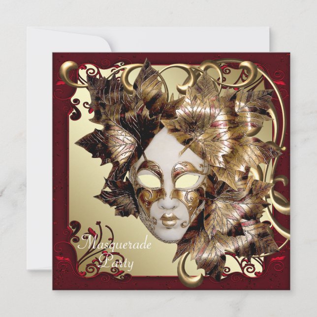 Mardi Gras Mask Red Black Guld maskerad Party Inbjudningar (Framsida)