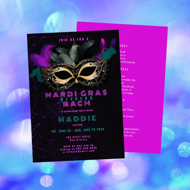 Mardi Gras Mask Rosa Nola Bachelorette Helg Inbjudningar (Skapare uppladdad)