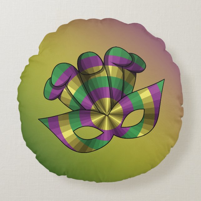 Mardi Gras Mask Round Pillow Rund Kudde (Framsidan)
