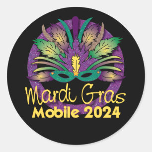Mardi Gras Mask Sticker -2024 - Mobile, AL Runt Klistermärke