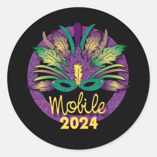 Mardi Gras Mask Sticker -2024 - Mobile, AL Runt Klistermärke