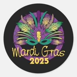Mardi Gras Mask Sticker-2025 Runt Klistermärke