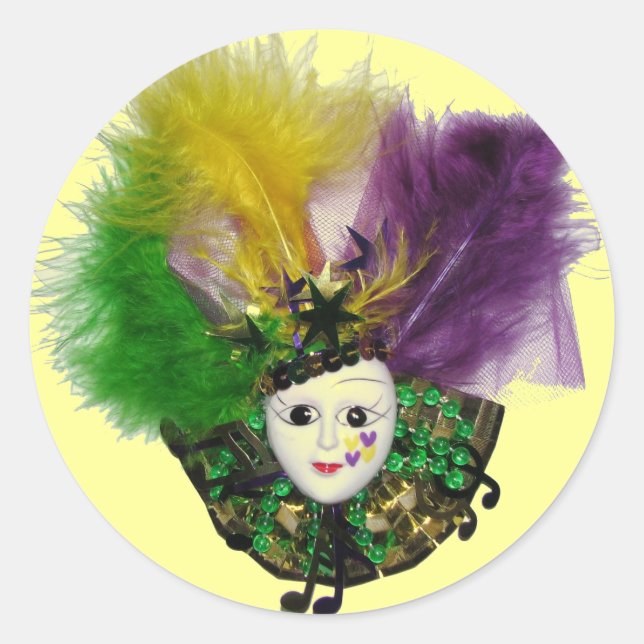 Mardi Gras Mask Sticker Runt Klistermärke (Framsida)