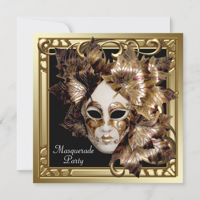 Mardi Gras-mask Svart Guld Maskeradfest Inbjudningar (Framsida)