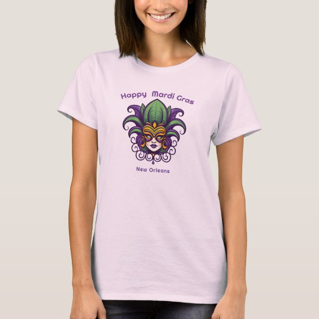💚 💜 💛 Mardi Gras Mask T Shirt (Framsida)