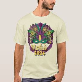 Mardi Gras Mask T-shirt 2024 - Mobile, AL (vit)