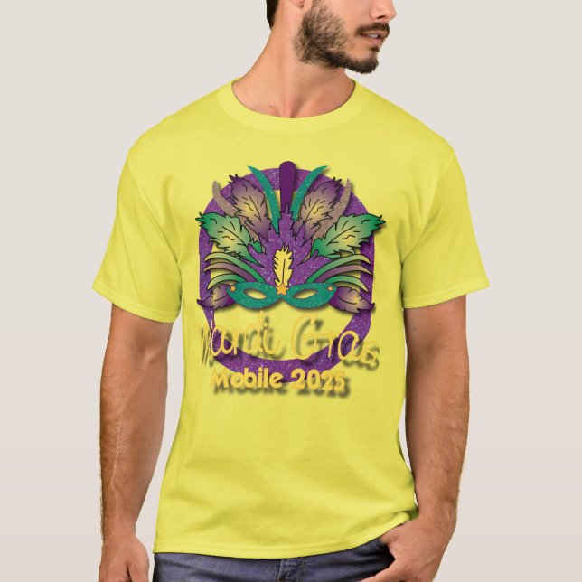Mardi Gras Mask T-shirt 2025 - Mobile, AL (Framsida)