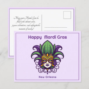 💚 💜 💛 Mardi Gras Mask Vykort