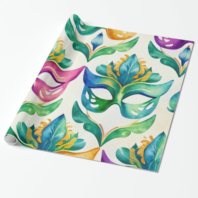 Mardi Gras Mask Wrapping Papper Presentpapper (Utrullad)