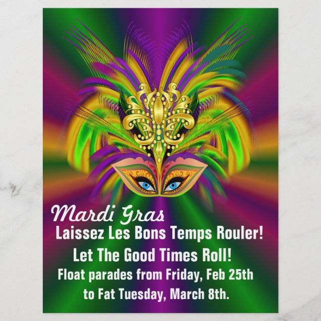 Mardi Gras-masken Drottningen Reklamblad (Framsidan)