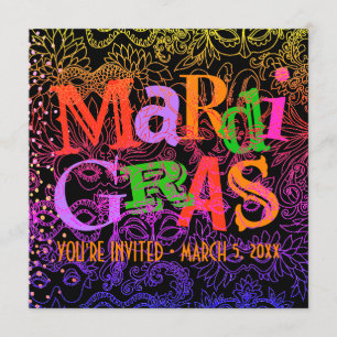 Mardi Gras-masker Färgrik typografi Fyrkant Inbjudningar