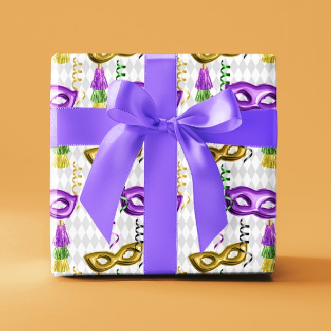 Mardi Gras-masker Grön Lila Guld Gul Presentpapper (Skapare uppladdad)