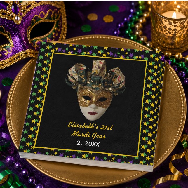 Mardi Gras-maskerad 21-årsfest Pappersservett (Mardi Gras Mask 21st Birthday Party Napkins)