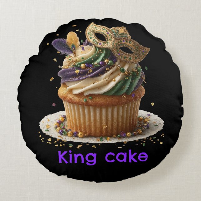 Mardi Gras-maskerad Cupcakefirande Rund Kudde (Framsidan)